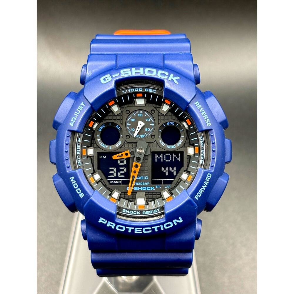 Casio G-Shock GA100L-2A Military Blue Orange Band Men's Analog-Digital Watch